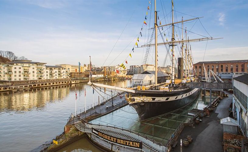 Brunel's SS Great Britain in Bristol with the Harbour behind